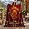 FC Manchester Custom Name Flannel Blanket Personalized Soft Warm Plush Throw Blanket Customized Gift for Family Friends