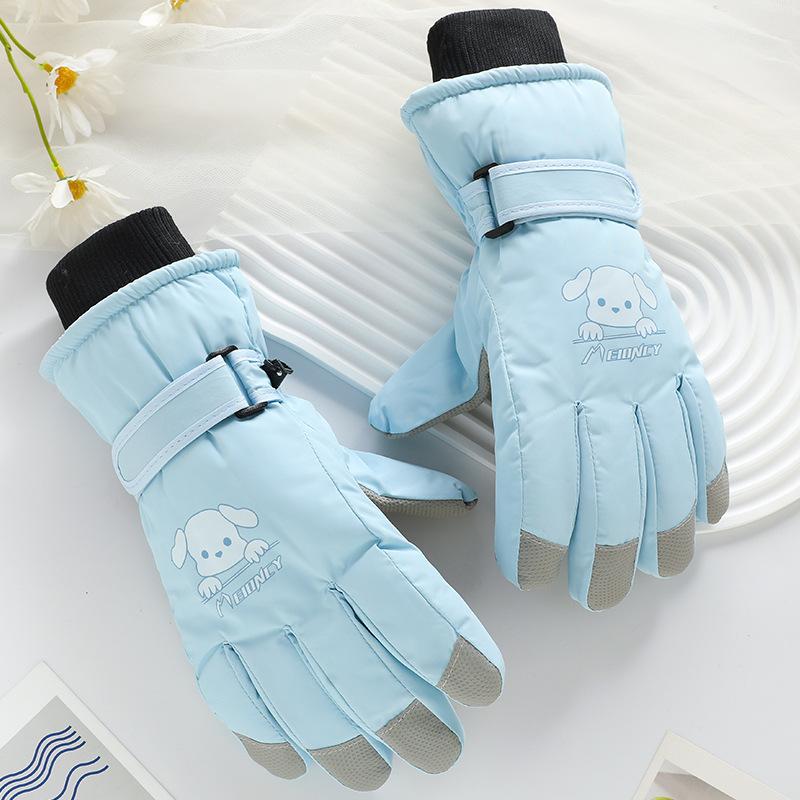 Ski Gloves Cartoon Women's Waterproof Thickened Velvet Touch Screen Cycling Windproof Outdoor Cycling Winter Warm Gloves