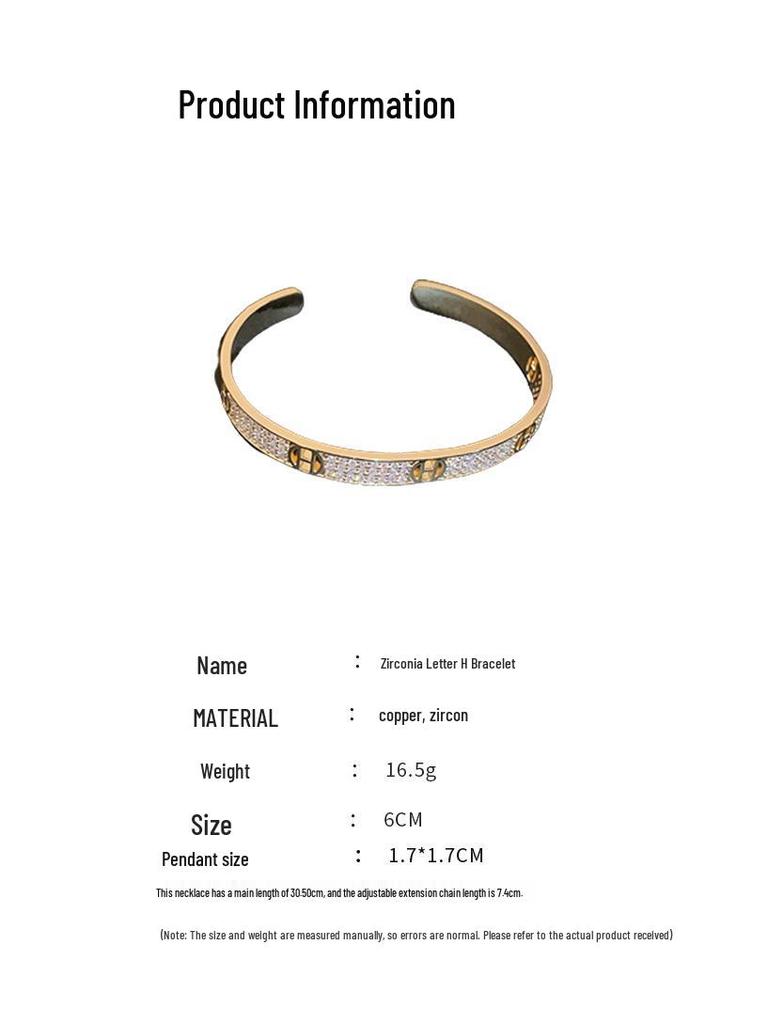 Zircon Metal 'H' Style Bracelet: Elegant, Versatile, and Fashion-forward Jewelry for Women.