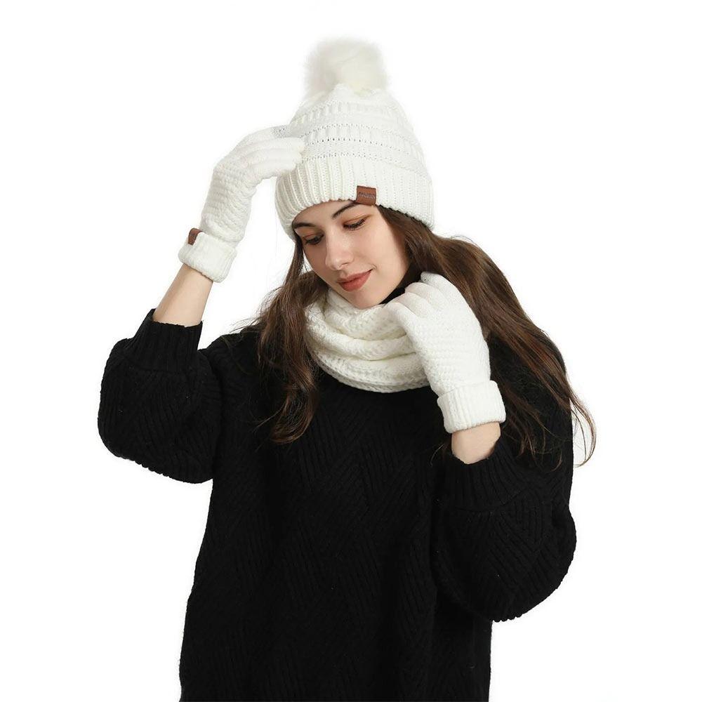 4 stk/sett Varmt kvinnesett lue skjerf hansker sokker Sett Ørebeskyttelse Berøringsskjermhansker for menn kvinner
