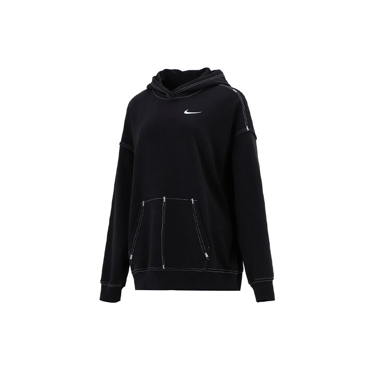 Nike Sportswear Embroidered Swoosh Logo Loose Fit Fleece Pullover Hoodie Women Black DM6202-010 M