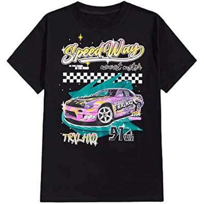 Men Car Letter Graphic Print Short Sleeve Round Neck T Shirt Tee Graphic T Shirts Men Clothing Cotton Daily Four Seasons