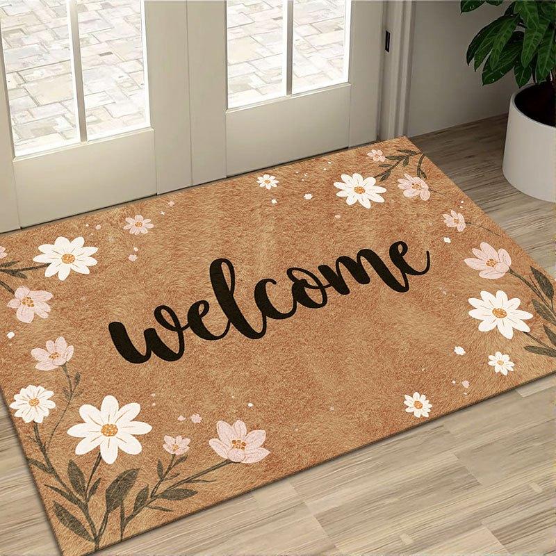 VIKAMA Fresh Floral Welcome Doormat Non-Slip Dust Removal Indoor and Outdoor Mat Entrance Courtyard Carpet Home Decoration