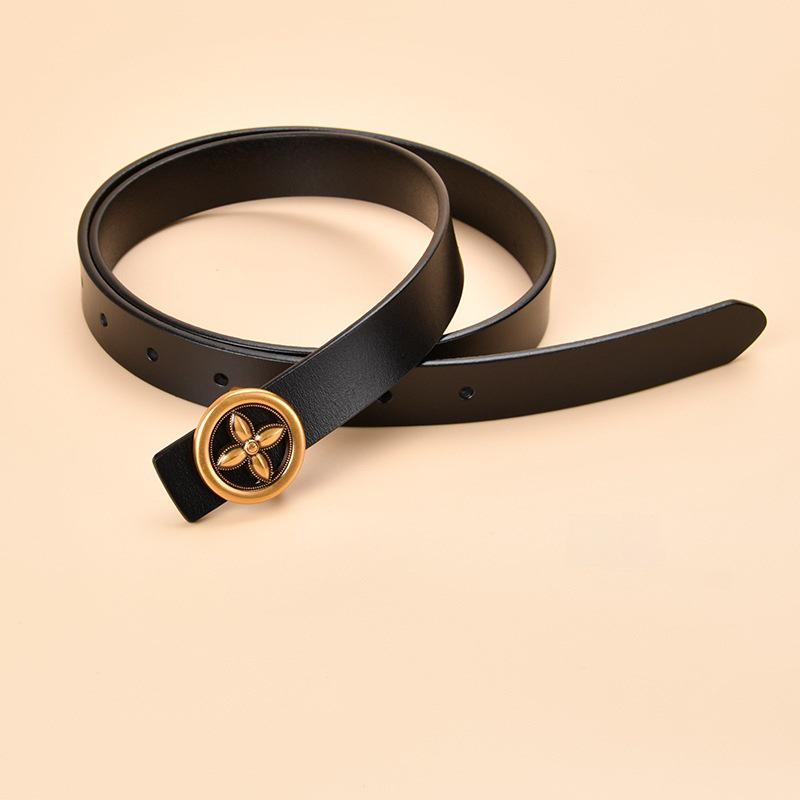 Damen Echt Rindsleder Dekogürtel mit runder Schnalle - Allround-Design für Jeans und Taillenformung