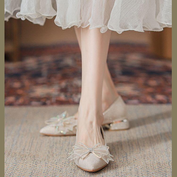 Francouzské lehce luxusní boty pro družičky Xiuhe svatební šaty dvojí nošení svatební boty těhotné ženy mohou nosit denně špičaté mašličkové jednobotky ženy