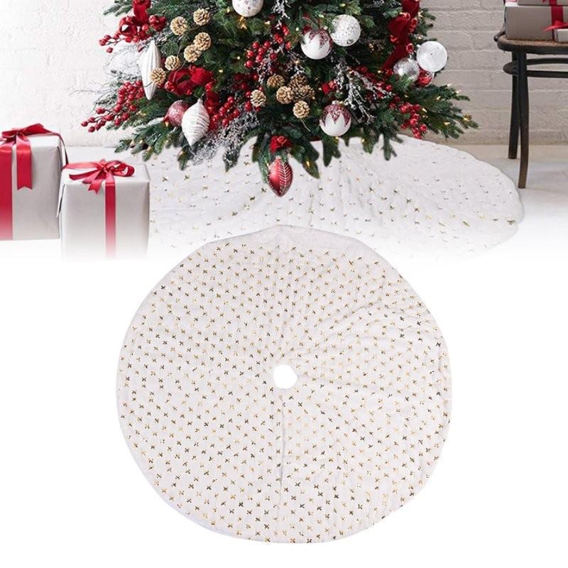 Christmas Tree Skirt Base Stand Cover Holiday Decoration Gold Color Piece Bead