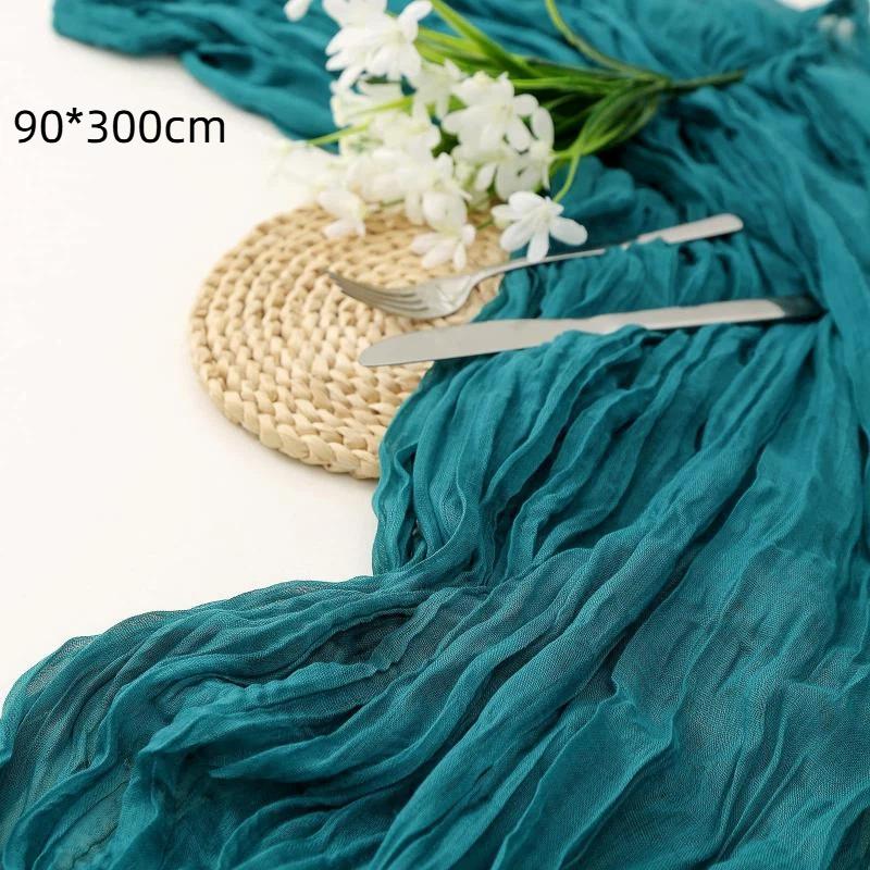 Boho Gauze Table Runner Crinkled Cheesecloth Reusable 14ft Long for Holiday Gathering Rustic Wedding Decor