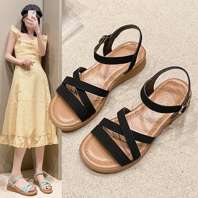 Summer Flat Sandals Female Comfortable One Word Buckle Strap Pregnant Temperament Nurse Shoes In Old Shoes Youthful Women Summer Breathable Shoes