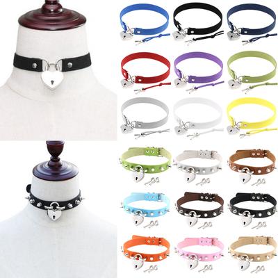 Choker Collar Necklace Openable Lover Heart Lock Key Padlock Charms PU Leather Punk Gothic Lolita Collar Necklaces Goth Jewelry Valentines Couple