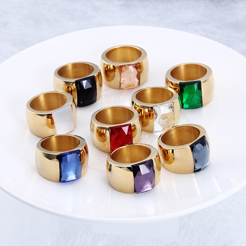 2026 Jewelry, Multi-color Personalized Ring, Simple Fashion Atmosphere Women's Glass Gold Ring
