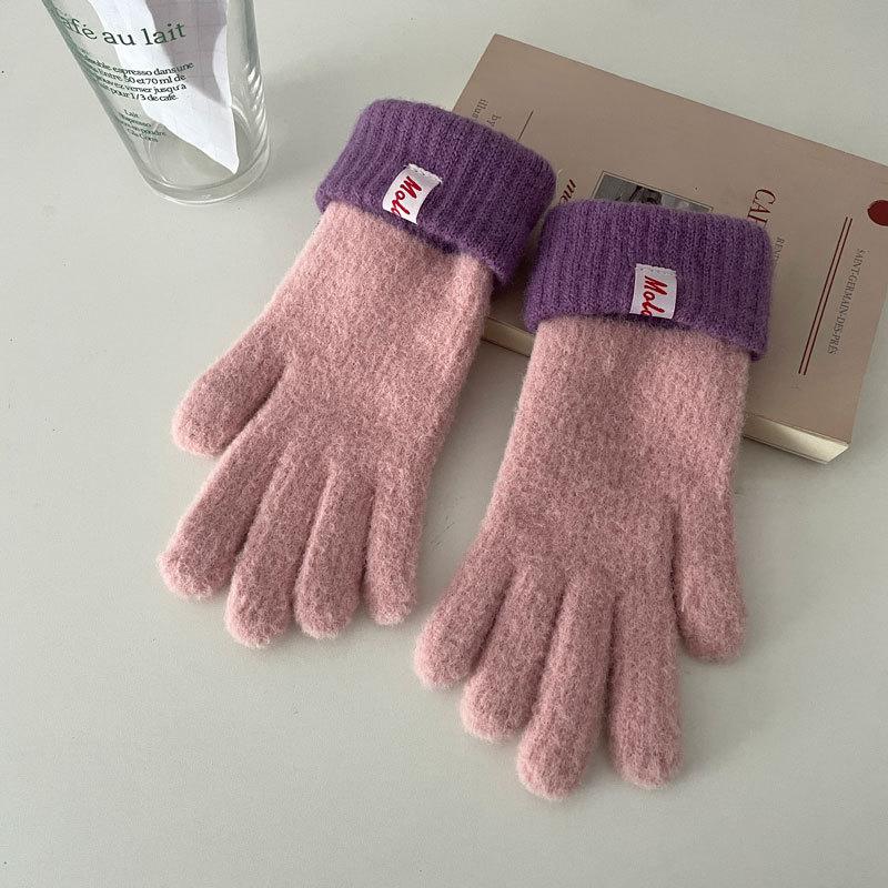 Contrasting Color Gloves Fashionable Gloves Unisex Winter Knitted Gloves with Touch Screen Anti-slip Elastic Thick for Cycling