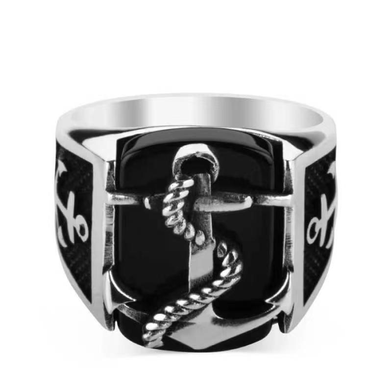 1pc Titanium Steel Anchor Pattern Simple Retro Jewelry Fashion Ring