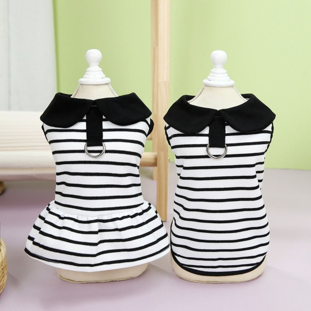 Breathable Dog Striped T-shirts Cute Pet Skirt Fashion Dog Vest Harness  Spring Summer