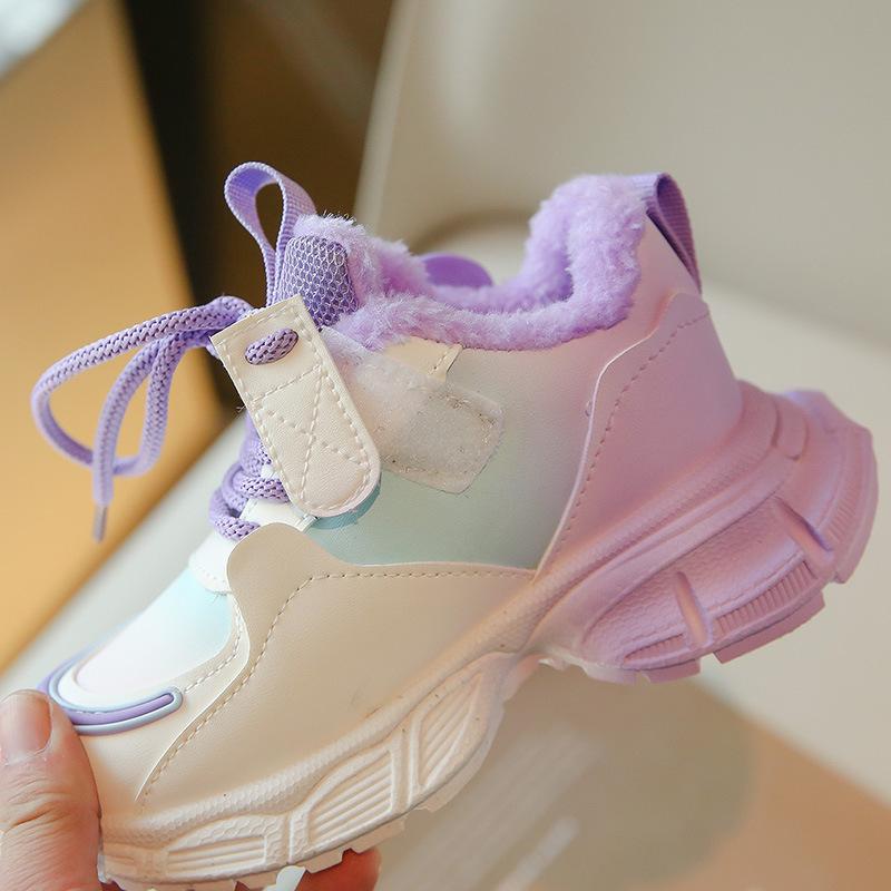 Girls Fleece Warm Comfortable Cotton Fashion Versatile Dad Shoes Single Shoes