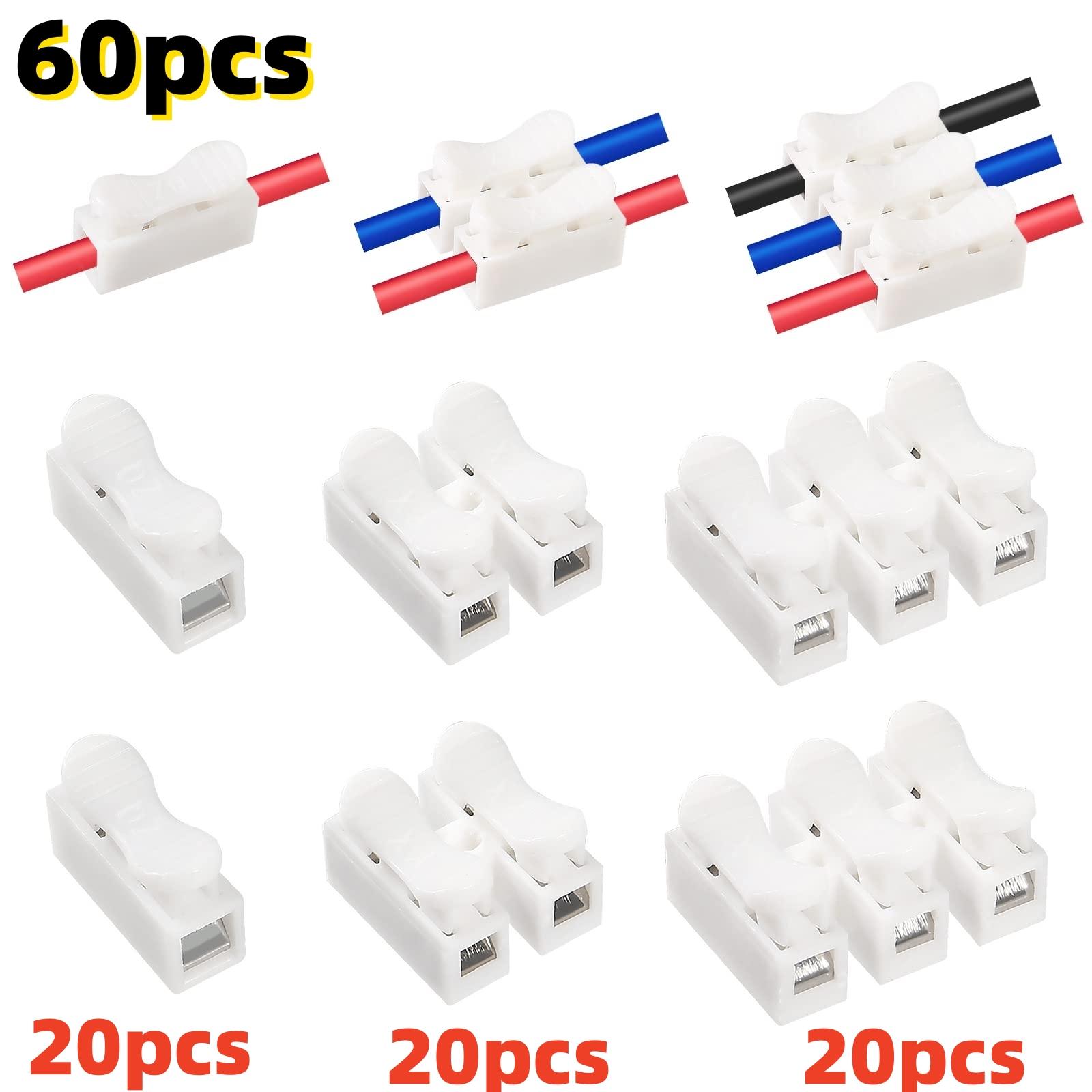 

60pcs Wire Connector CH1 CH2 CH3 kit Quick Splice Lock Spring Wire Connector Screw Terminal Barrier Block for LED Strip Light
