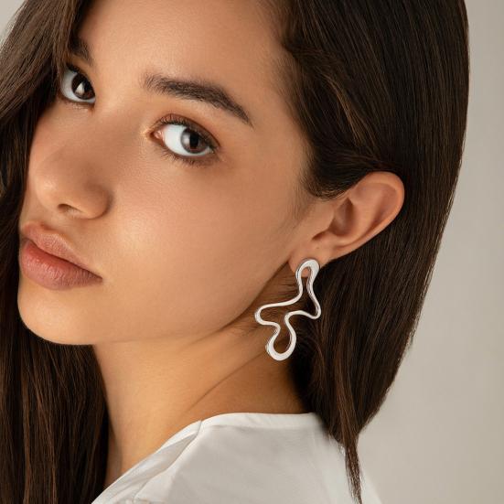 1 Pair Women Earrings Liquid Magma Metal Heart Drop Earrings Geometric Irregular Pleated Earrings Fashion Accessories