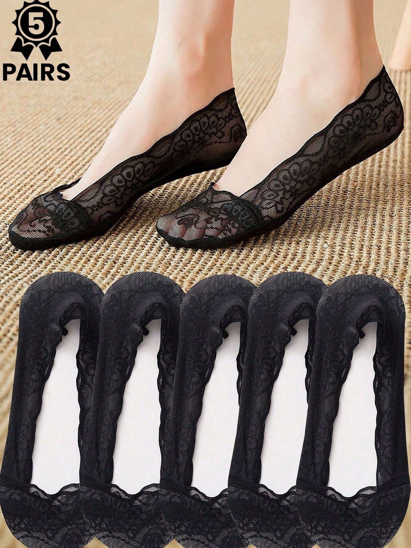 

5 Pairs Women s Summer Lace Flower Invisible Socks, Moisture-Wicking, Non-Slip, Suitable For Everyday Use/Present