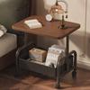 Movable Double Layer Coffee & Tea Table with Wheels and Storage Shelves for Living Room or Bedroom