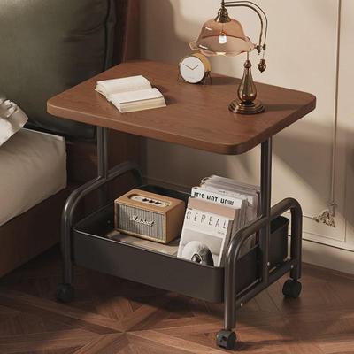 Movable Double Layer Coffee & Tea Table with Wheels and Storage Shelves for Living Room or Bedroom