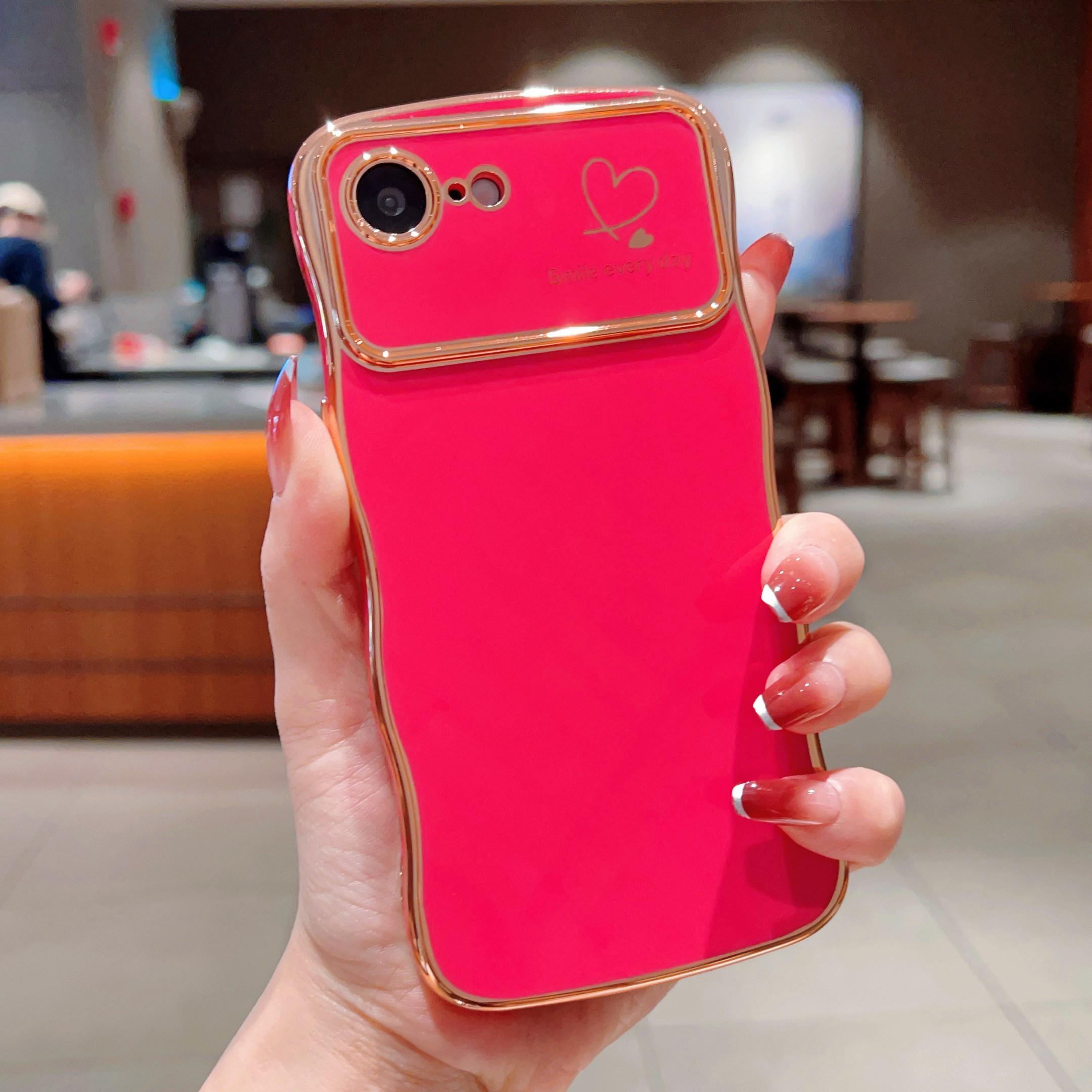 

For iPhone 16e Case Love Hearts TPU Phone Cover Curly Wave Frame Large Window H