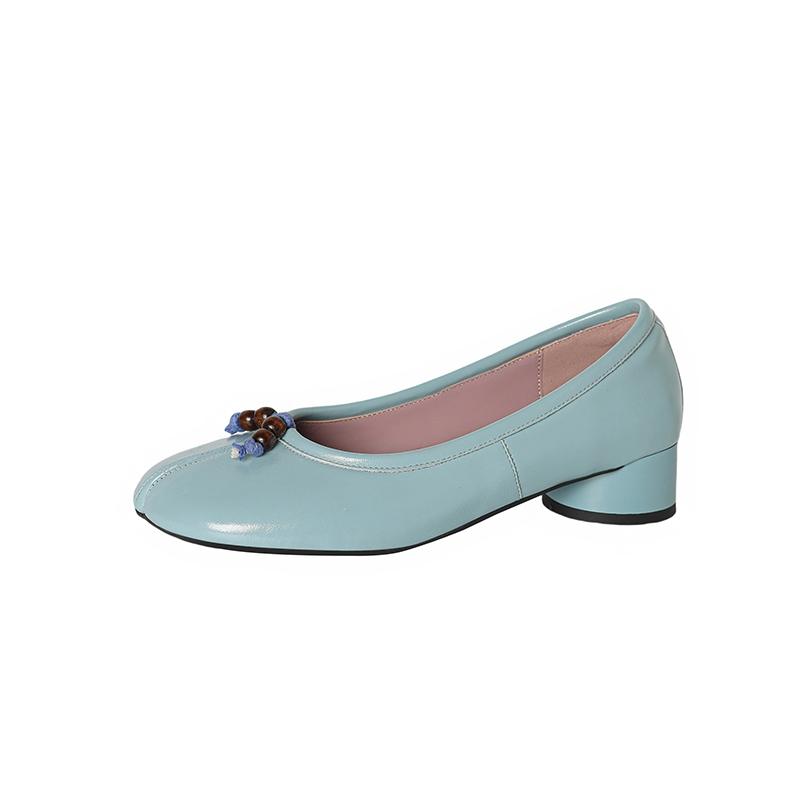 

Модная женская новая кожаная овчина круглый носок средний каблук универсальная и удобная копыто ленивая бусина повседневная одинарная обувь 250 небесно-голубой