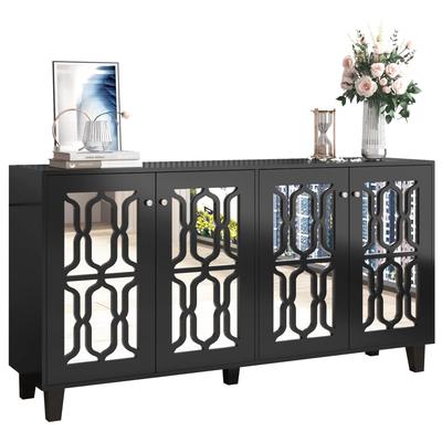 Sideboard Chest of Drawers Mirrored, Sideboard with 4 Doors, Modern Side Cabinet Multipurpose Cabinet with Adjustable Shelf
