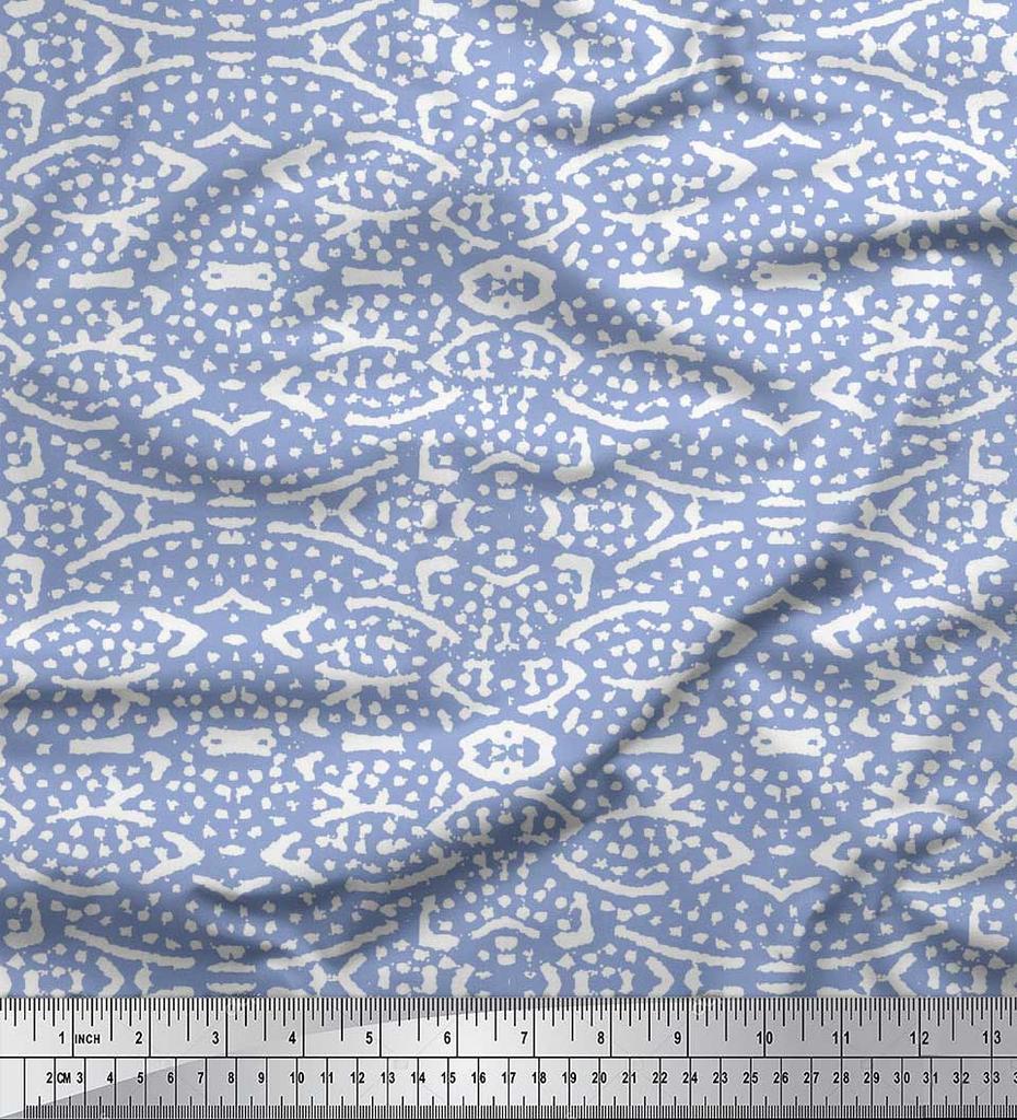 Soimoi Blue Poly Crepe Fabric Blocks Block Printed Craft Fabric by the Yard 42 Inch
