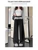 Women's Black Polka Dot Lace Trim Wide-Leg High-Waist Sporty Sweatpants (2025)