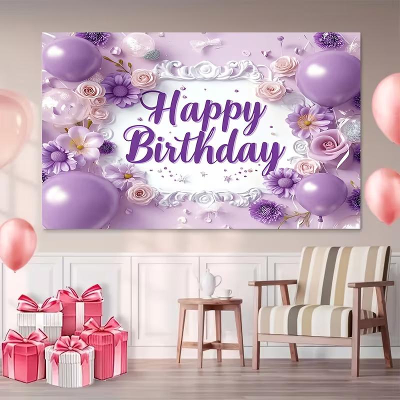 2D Pastel Purple Flower Balloon Backdrop for Elegant Female Birthday Portrait Photoshoot