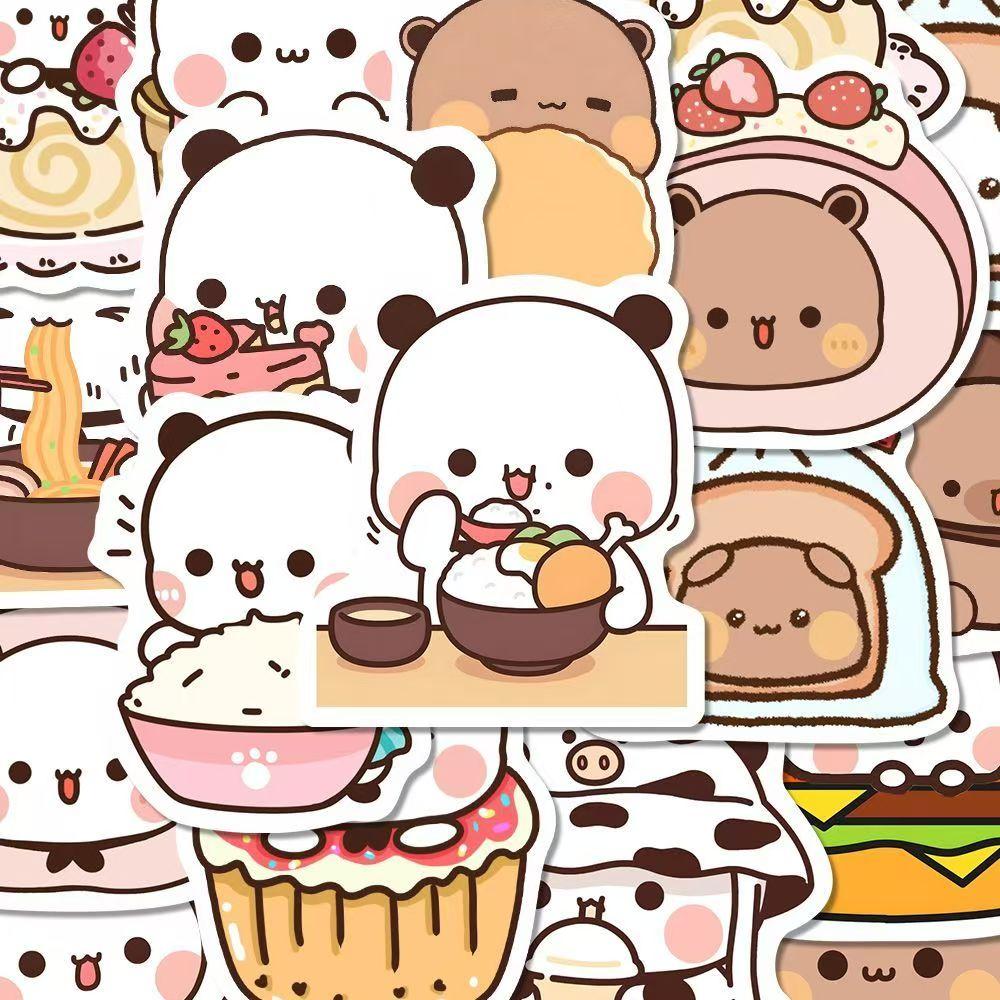50pcs/Set Bubu And Dudu Panda Bear Sticker Food Serise Waterproof Cartoon Bear and Panda Sticker Toys