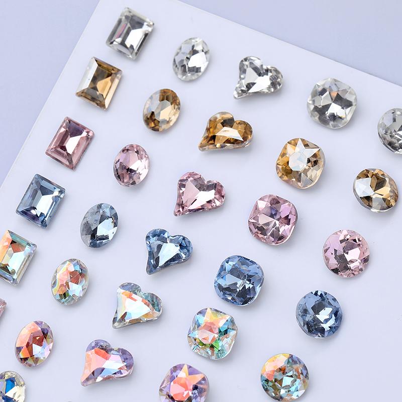 25pcs/box Glitter Nail Art Rhinestone Mixed Shape Sharp Bottom Big Crystal Nail Charm High Quality Flash Stone Nail 3D DIY Decal