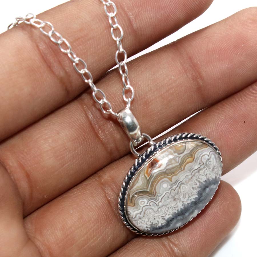Huge Mexican Laguna Lace 925 Silver Plated Necklace 18" Perfect For Gifting u6z36