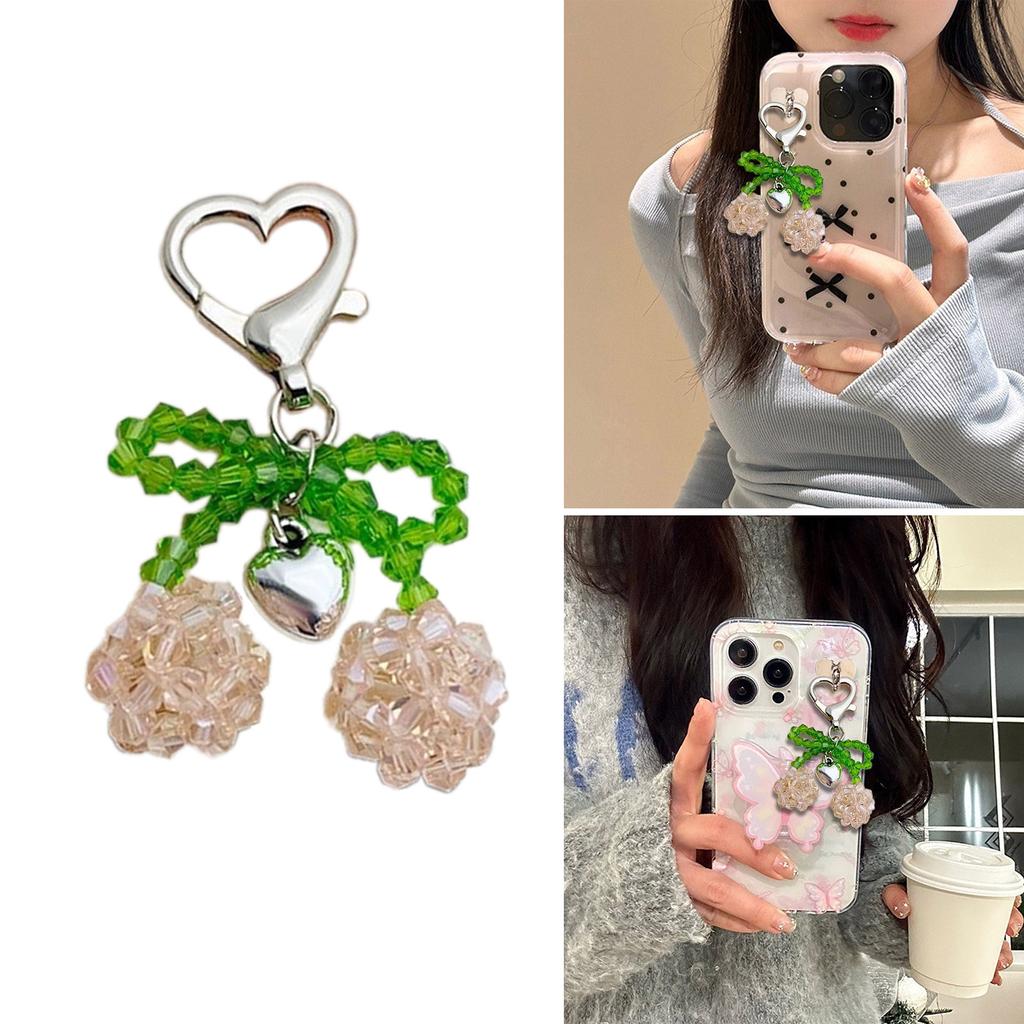 Elegant Crystal Beaded Bowknot Keyring Sweet Cherries Bowknot Key Chain with Crystal Beads Personalized Keyring Ornament