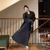 Early Autumn New Coffee Break Temperament Black Knitted Dress Waist Thin Long Sleeve Sweater Skirt