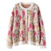 Lazy Wind Loose And Thin Towel Embroidered Sweater Jacket For Women'S Autumn And Winter New Flower Round Neck Knitted Thickened Cardigan For Women