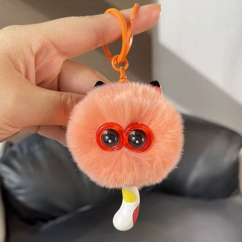 Imitation Rex Rabbit Fur Cute Kitten Pendant Car Keychain Ins Style Plush Doll Gift Backpack Pendant