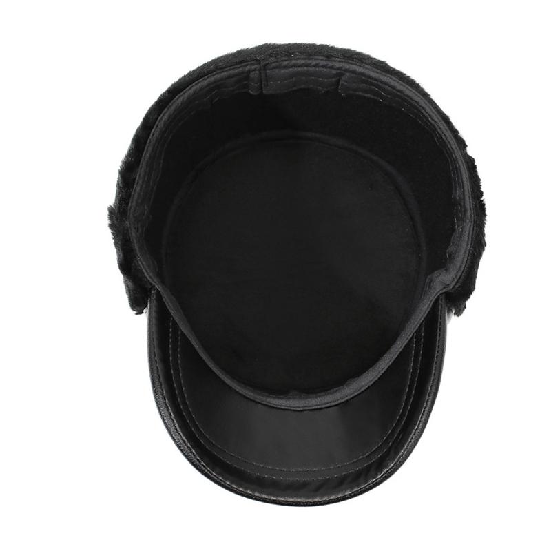 Middle-Aged and Elderly Hat Men's Winter Warm Father Grandfather Leather Hat Velvet Old Man Ear Protection Flat Cap