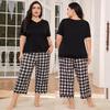 Large Size Pajamas for Women Short Sleeves V Neck Shirts and Draw String Long Pants 2 Piece Comfy Sleeping Suites Plus Size Home Sleep Lounge Wear