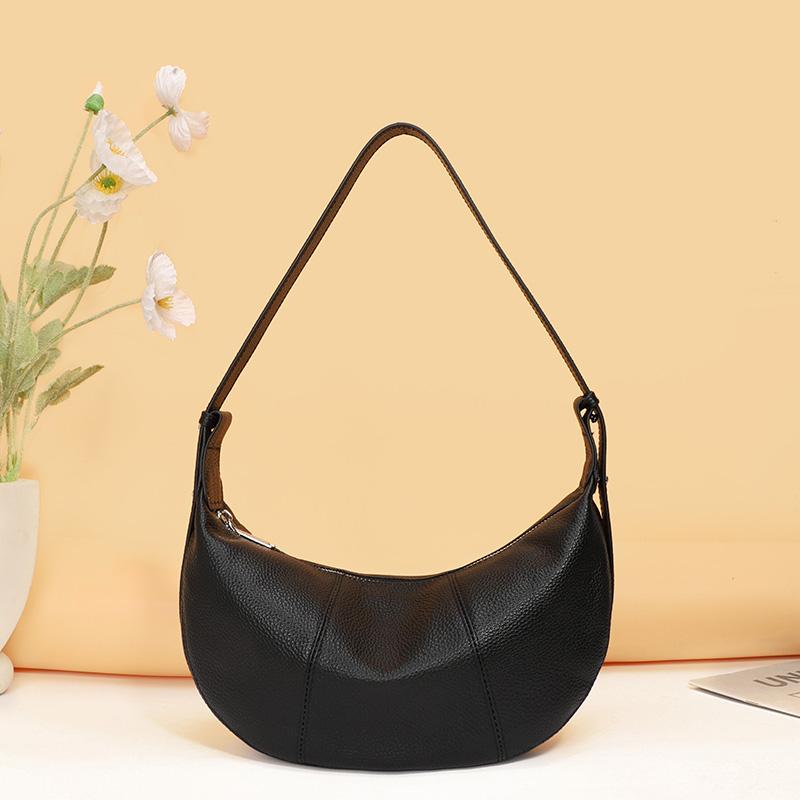 2026 New Arrival Women's Genuine Leather Crescent Vintage Solid Hobo Shoulder Bag Soft Cowhide Crossbody Bag for Daily Commute