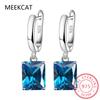 Celkem 2,5ct Smaragdový výbrus Přírodní nebesky modrý topas Visací náušnice 925 stříbro pro ženy Drahokam Jemné šperky Brinco