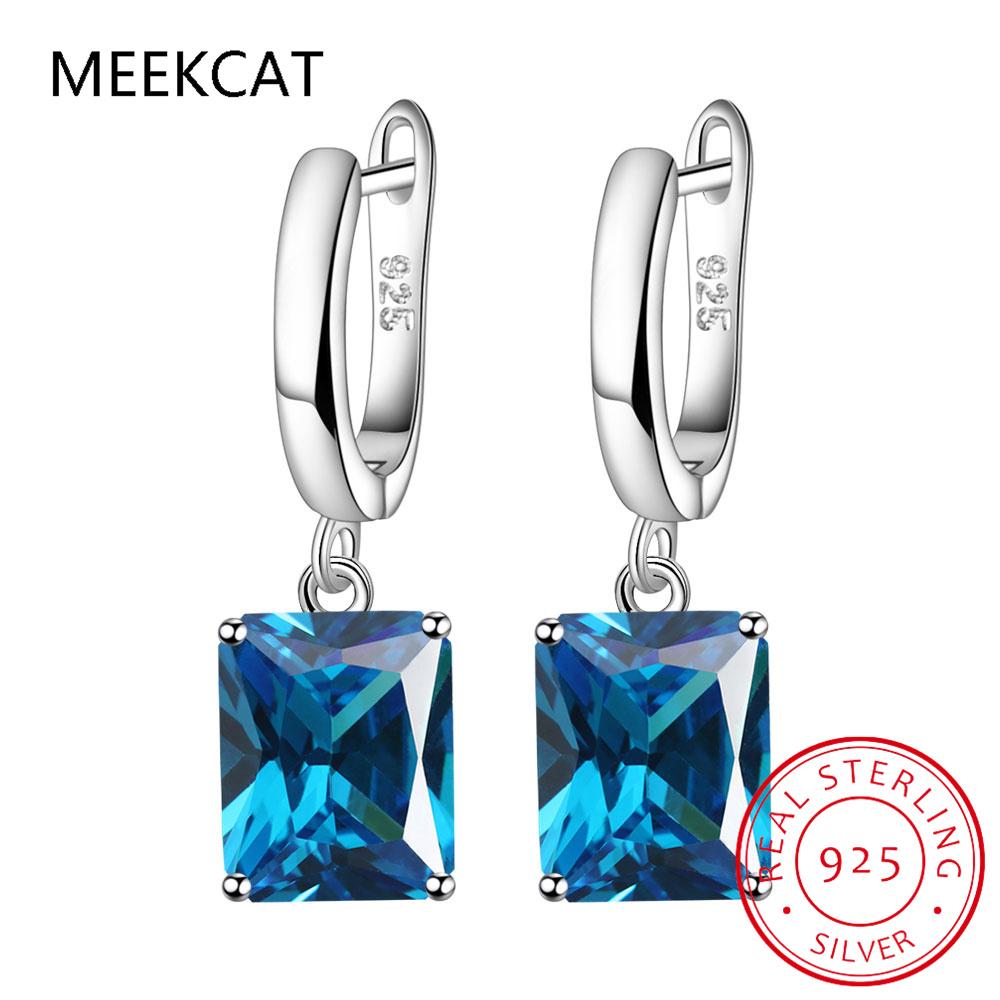 Celkem 2,5ct Smaragdový výbrus Přírodní nebesky modrý topas Visací náušnice 925 stříbro pro ženy Drahokam Jemné šperky Brinco