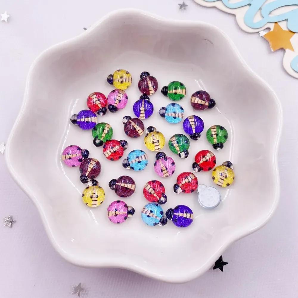 100pcs Resin Glitter Colorful Mini Crystal Flower Beetle Flatback Rhinestone Art Nail Applique Decor DIY Wedding Scrapbook Craft