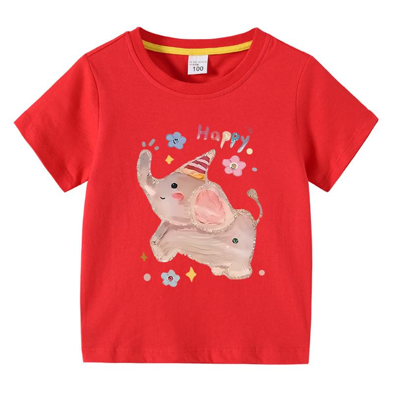 Girls TShirt Cute Elephant Print Short Sleeve Tee 100 Cotton Soft Breathable Summer Tops for Kids Children