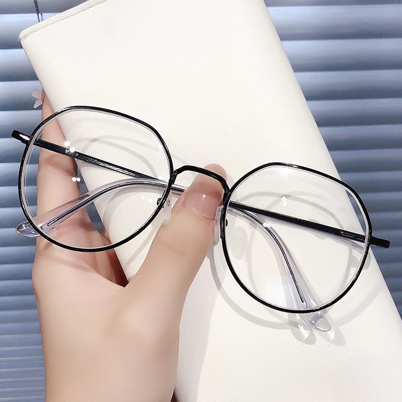 New Clear Glasses Women Polygonal Metal Frame Eye Glasses 0 Flat Mirror Girls Eyewear Anti Blue Light Glasses Fashion Eyeglasses