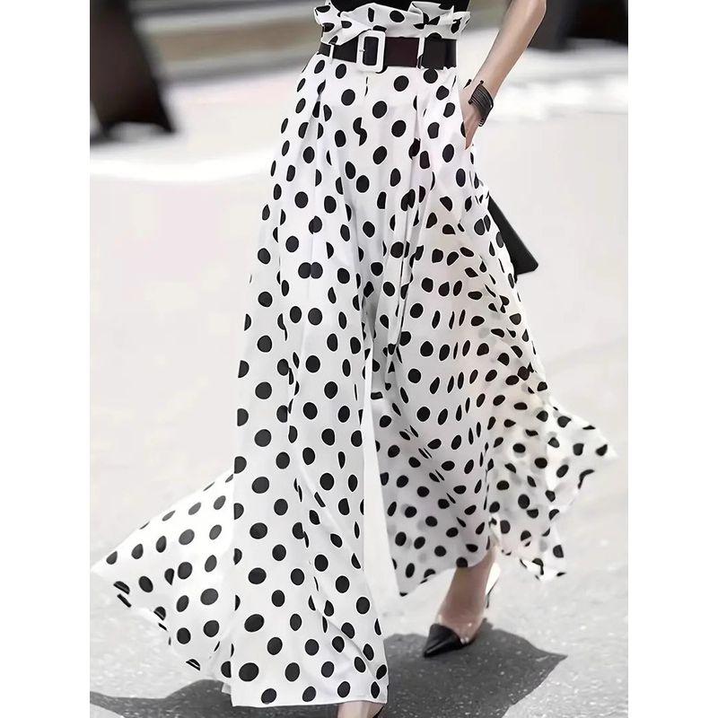 Wave Point High Waisted Loose Pants Women Polka-Dot High Waist Loose Waistband Pants