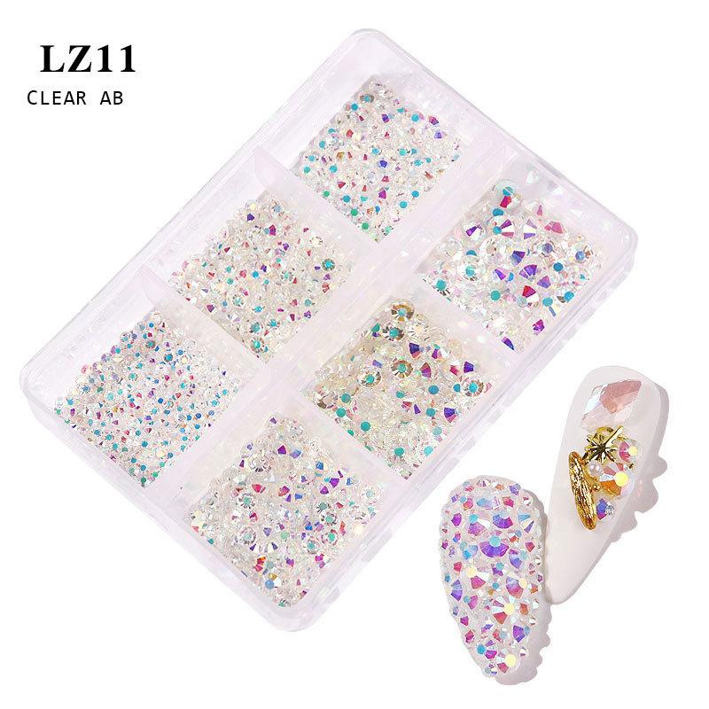 SS6-SS20 6 Compartimente Decorațiuni Unghii Strass-uri, Culoare AB, Aurora, Transparent, Fund Plat, Bijuterii Decorațiuni Unghii Opal, Instrumente DIY Artă Unghii