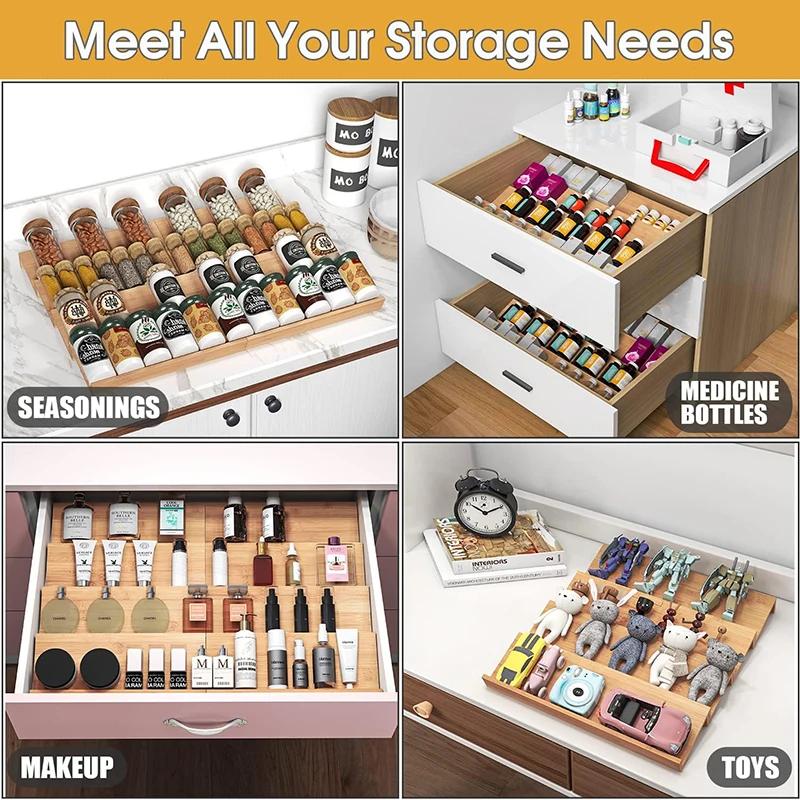 Bamboo Spice Rack Tray Jars Spice Drawer Organizer for Kitchen Cabinets Storage and Organization Shoe Tray Straw Tray Wood Tray