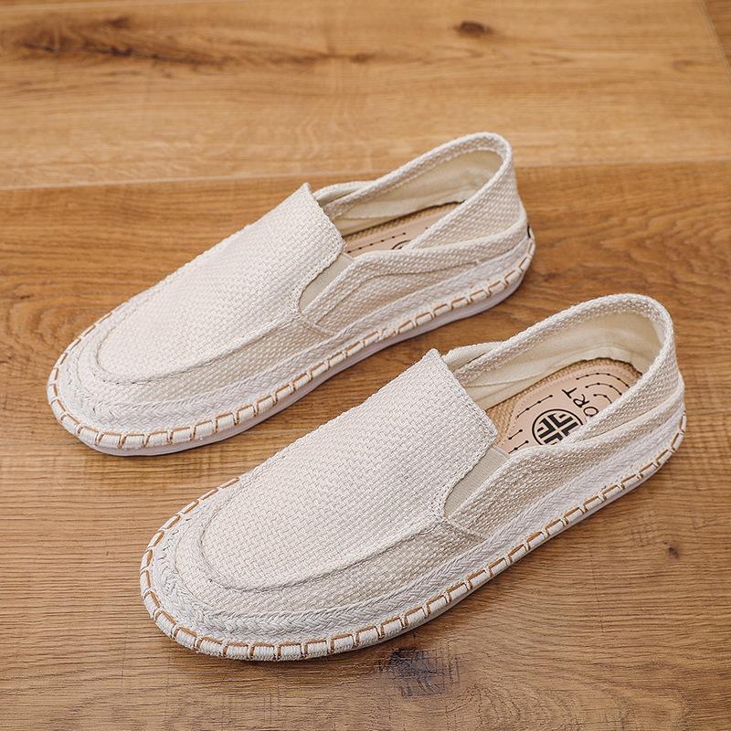 

One-pedal men s casual lazy shoes flat-soled beanie shoes linen breathable fisherman shoes 44 бежевый