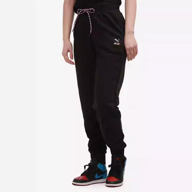 Puma Tapered Fit Knit Joggers With Patch Drawstring Women Bottoms Black 531355-01