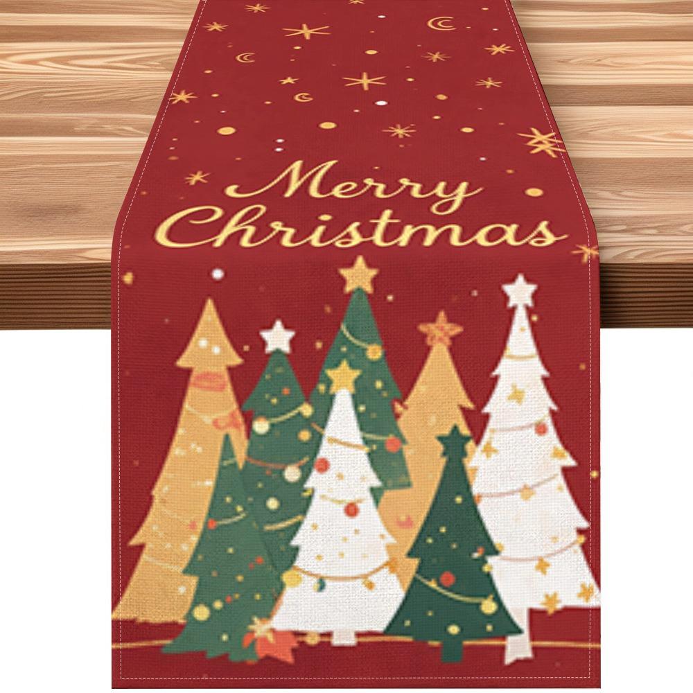 Christmas Table Runner Winter Snowman Santa Print Dining Table Mat for Holiday Decor